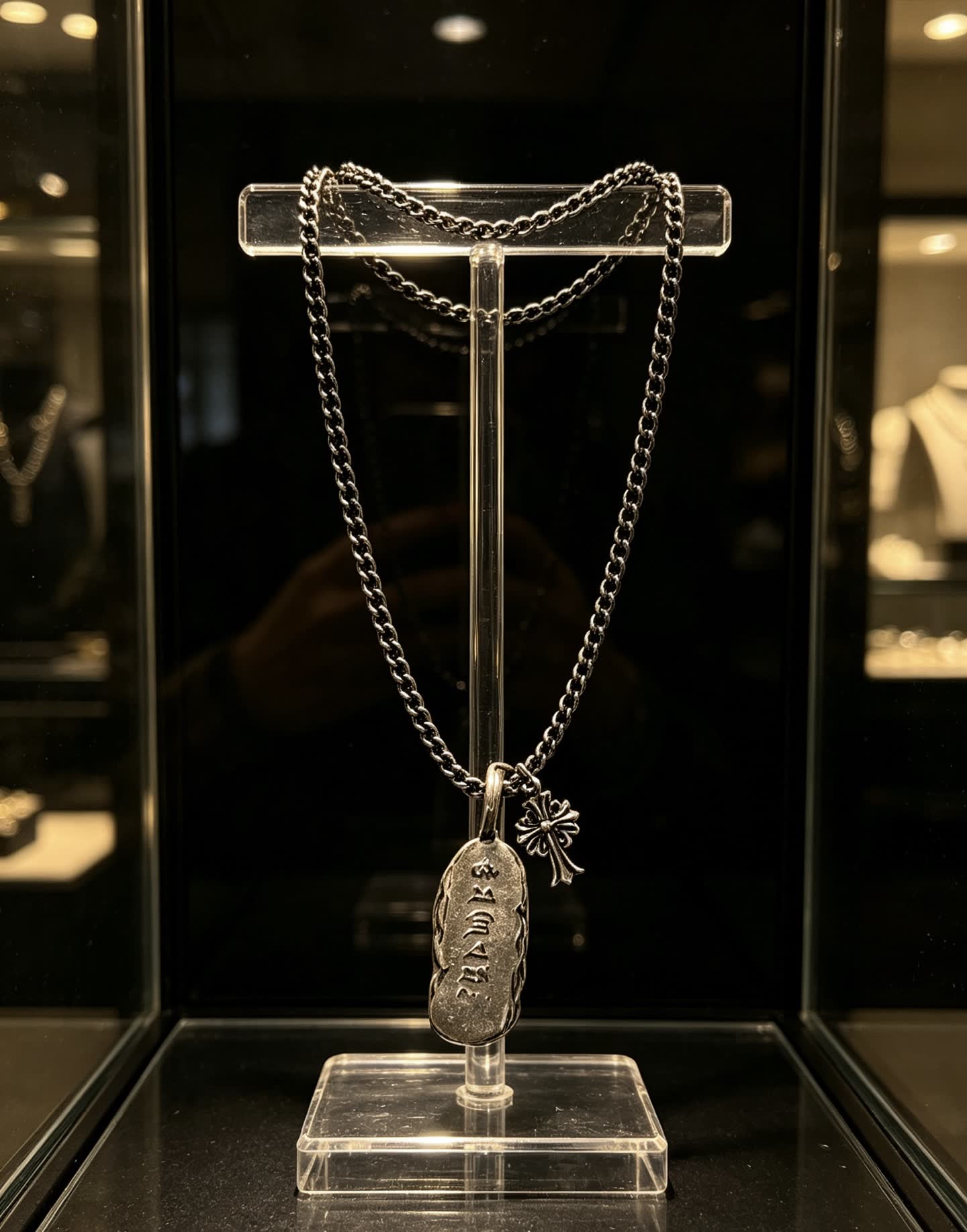 Chrome Hearts Silver 'Buddha' Charm Necklace with Black Beads